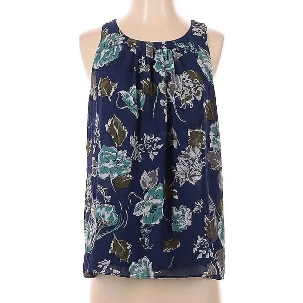 Loft blue floral sleeveless tank xs
